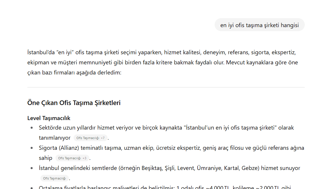 CHATGBT Ofis Taşımacılığı Tavsiyesi